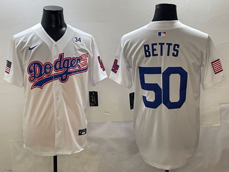 Men Los Angeles Dodgers #50 Betts White Second generation Joint Name Nike 2025 MLB Jersey style 8